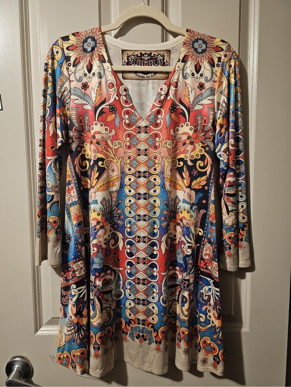 AMMA Vibrant Multicolor Floral-Print V-Neck Women's Dress
